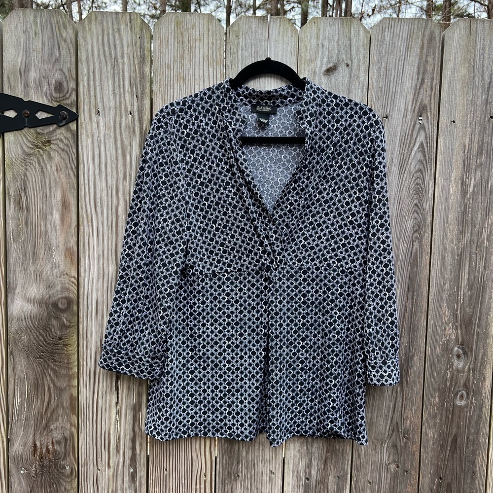 Peck & Peck Black and White Blouse Top Sz Large